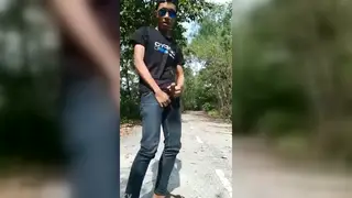 Asian Guy Strokes to Cumshot in Car Outdoors