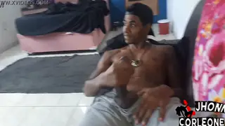 Black Stud Catches Guy Wanking and Cleans Cum with Tongue