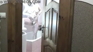 Blonde Roommate Watches Busty Wife Shower Then Cums on Her
