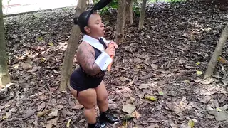 Curvy MILF Dominates Lesbian Sub Outdoors on Holiday