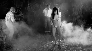 Vintage 60s Petite Brunette Teases Topless in Vampire Cosplay