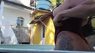 Busty Latina Stepmom Seduces Stepson Poolside