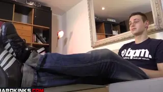 Muscular Latino Submits to Older Dom in Bondage