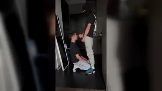 Masked European Twink Services Straight Guy in Stockings