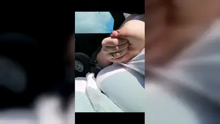 Pregnant European MILF Milks Her Heavy Tits in Car