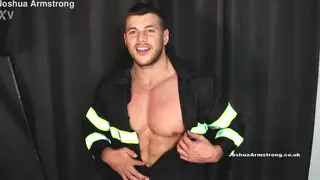 Muscular Fireman in Uniform Strokes Oiled Body to Climax
