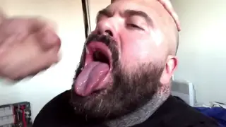 Hairy Bear Takes Bareback Load in His Mouth