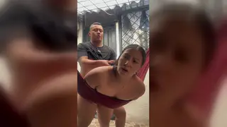 Busty Wife Cheats With Neighbour in the Courtyard