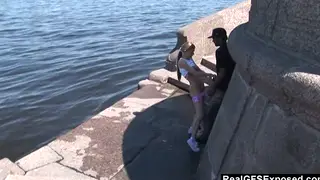 Blonde European Takes BBC Outdoors in Public