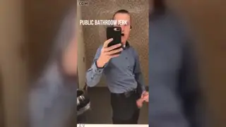 Guy Jerks Off in a Public Bathroom Until He Cums