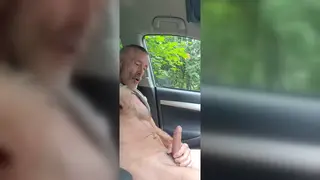 Hairy Mature Daddy Strokes Load in Car Outdoors