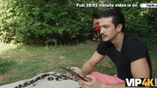 Busty Brunette MILF Cheats Outdoors While Husband Watches