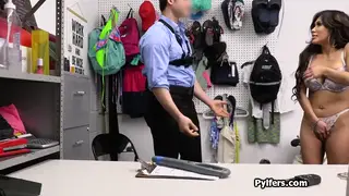 Busty Latina Bends Over for Uniformed Guard