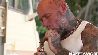 Inked Daddy Takes Missionary and Doggy from Buff Stud