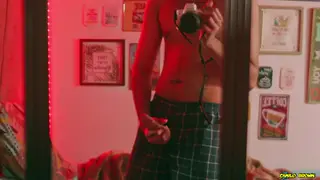 Hairy Latino Bear Strokes Uncut Cock to Mirror Cumshot