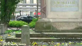 Blonde European Strips Nude on a Busy City Street
