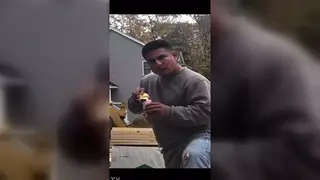 Latino Handyman Teases with Banana at Desk