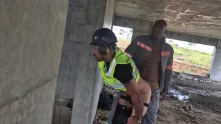Construction Workers Hook Up Outdoors After Hours