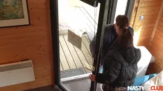 Petite Brunette Cheats Outdoors with a Deep Blowjob