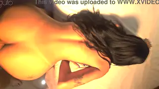 Tattooed Latina Takes Creampie Doggystyle on Bed Edge