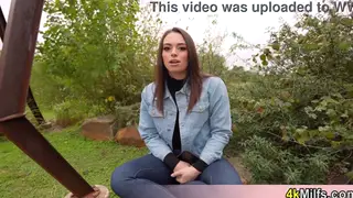 Brunette Tourist Gives a Forest Blowjob on Holiday