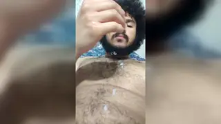 Solo Guy Strokes to a Big Load and Eats It
