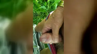 Mature Man and Teen Share Outdoor Masturbation