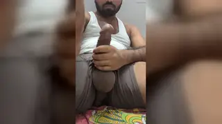 Black Stud in Stockings Strokes Massive BBC