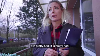 Blonde Petite Milf Gives Deep Blowjob Outdoors in Uniform