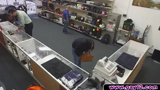Hairy Bear Dominates Slim Guy in Pawn Shop Threesome