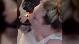 Voluptuous MILF Delivers Sloppy POV Blowjob on Stairs