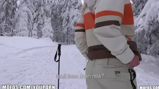 Curvy Blonde Skier Gets a POV Massage and Outdoor Doggystyle