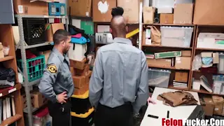 Uniformed Cops Bareback a Young Rookie in Office
