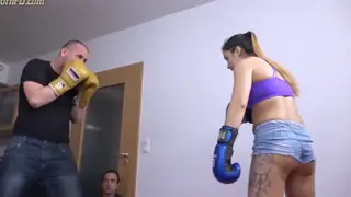 Muscular Domme Boxes Her Bound Submissive
