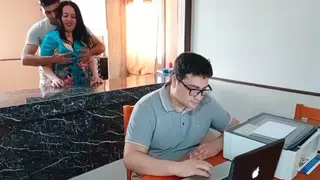 Curvy Stepmom Seduces Stepson While Husband Works Nearby