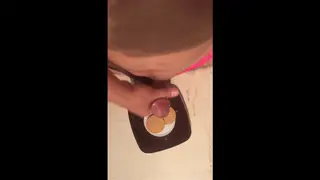 Amateur Strokes Cock to Cumshot on Kitchen Counter