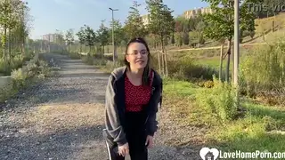 Brunette Gives Outdoor Blowjob Before Doggystyle