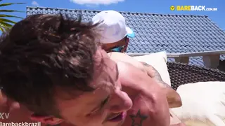 Latino Stud Sucks and Fucks a White Guy in a Backyard Pool