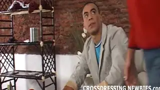 Latino Crossdresser in Lingerie Gives Slow Blowjob