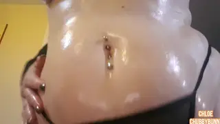 Pierced BBW MILF Teases Oiled Belly in Solo Play