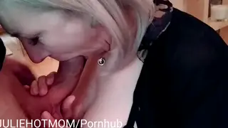 Curvy Stepmom Takes POV Blowjob to Messy Facial Finish