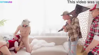 Busty Cosplay Babes Share Two Cocks in Wild Orgy