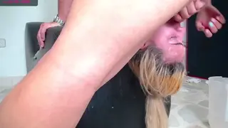 Blonde Latina Takes Rough Deepthroat Session