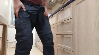 Hairy European Bear Pisses in Kitchen POV