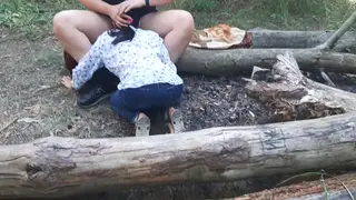 European Brunette Eats Pussy Outdoors With Stranger