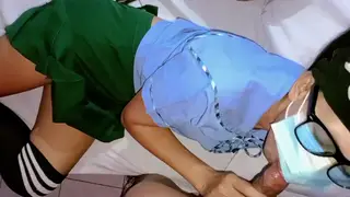 Asian Babe Services Two Cocks While Boyfriend Watches