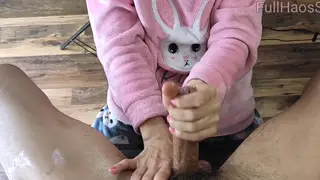 Stepsister Teases Stepbrother To Explosive Handjob Finish