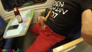 Chubby European Strokes Uncut Cock on Moving Train