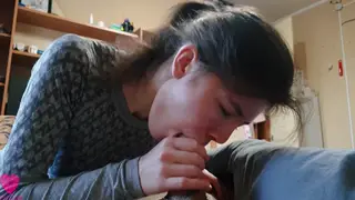 Petite Brunette Gives Deepthroat Blowjob in POV