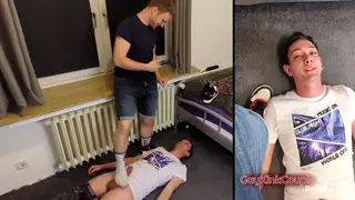 European Twink Gives Footjob to Muscular Partner